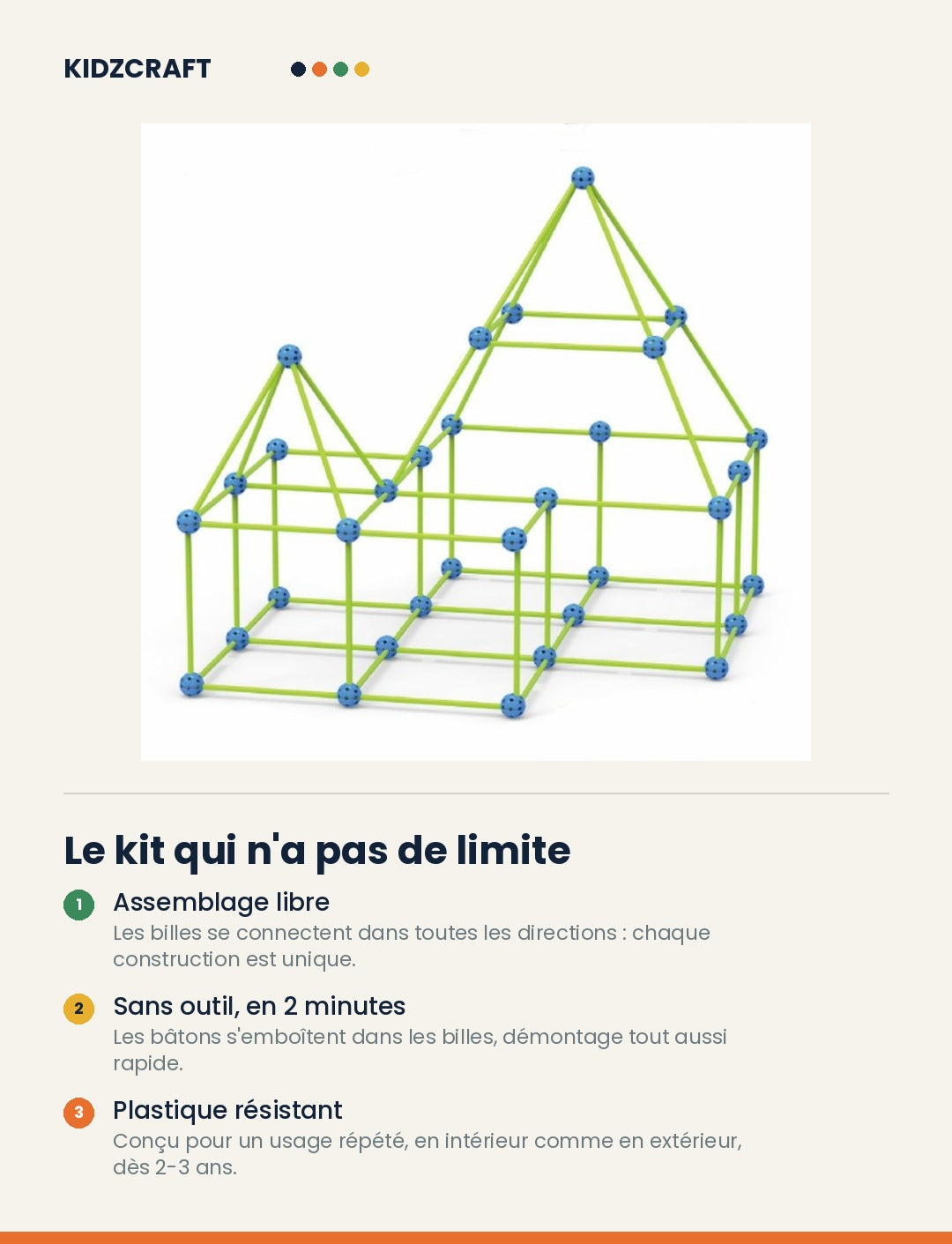Fiche produit KidzCraft, kit de construction fort et tente pour enfants