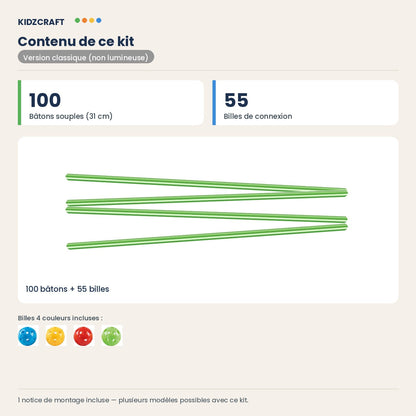Contenu du kit 100 bâtons + 55 billes, version classique